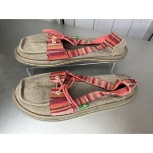 Sanuk Women Beige Coral Slip On Shoes Sidewalk Surfers Moccasins Size 6